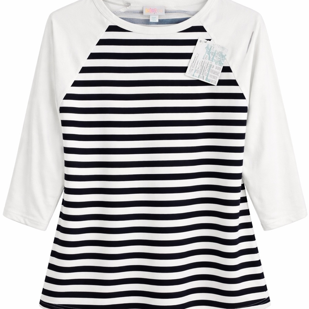 LuLaRoe Black and White Striped Long Sleeve Tee NWT 2XL